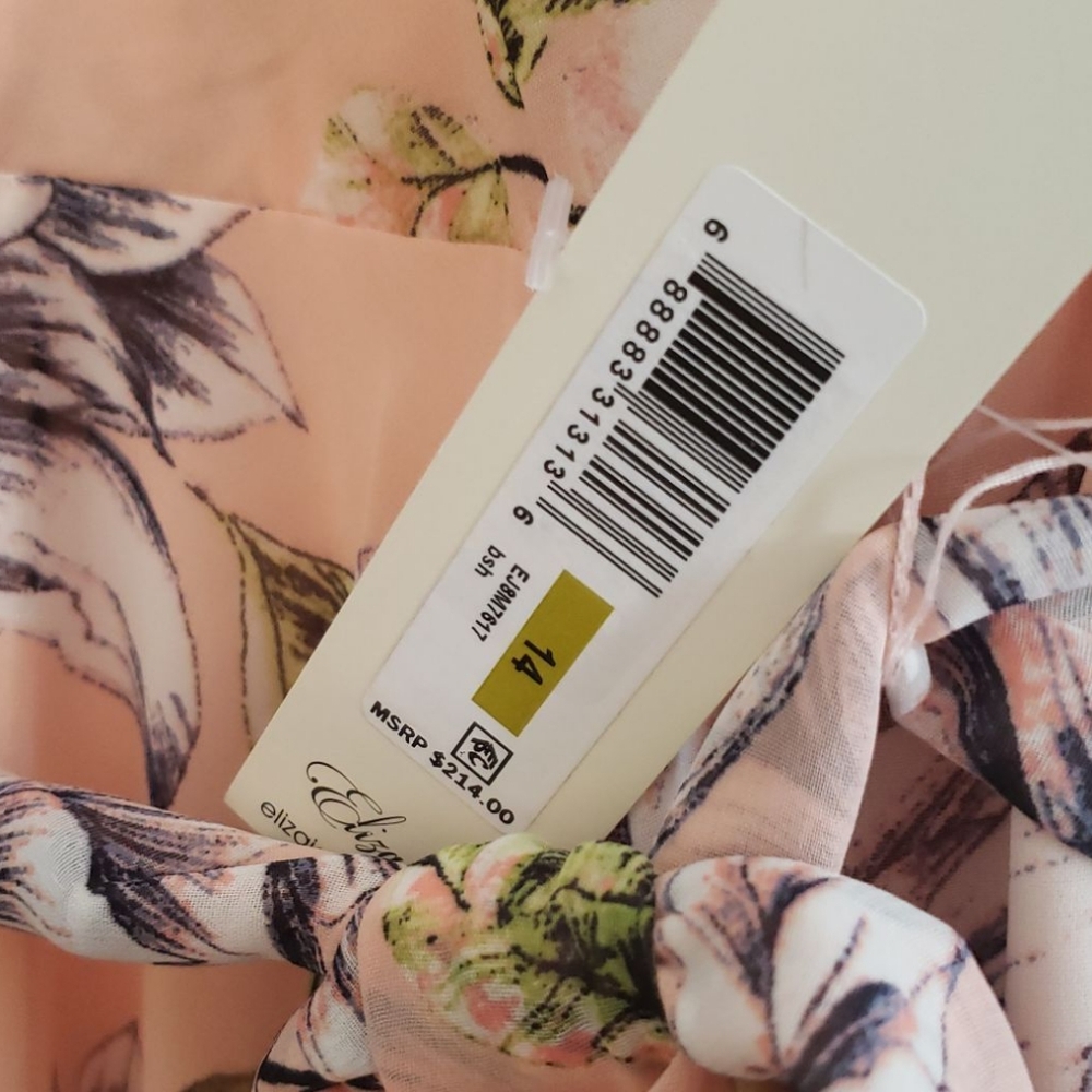 NWT Eliza J Size 14 Peach Floral High Low Faux Wrap Ruffle Tie Waist Maxi Dress - Picture 5 of 5